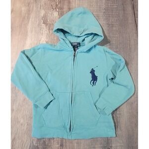 Polo Ralph Lauren Full Zip Hoodie Youth Boys Size‎ 6 Big Pony Teal Euc